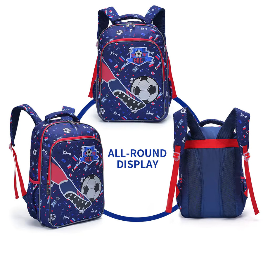 3-teiliges BLING BABIES Schulset für Jungen mit 17-Zoll-Rucksack, Lunchbox und Stifttasche im Cartoon-Fußball-Design mit Leuchteffekt in Blau - Bild 2