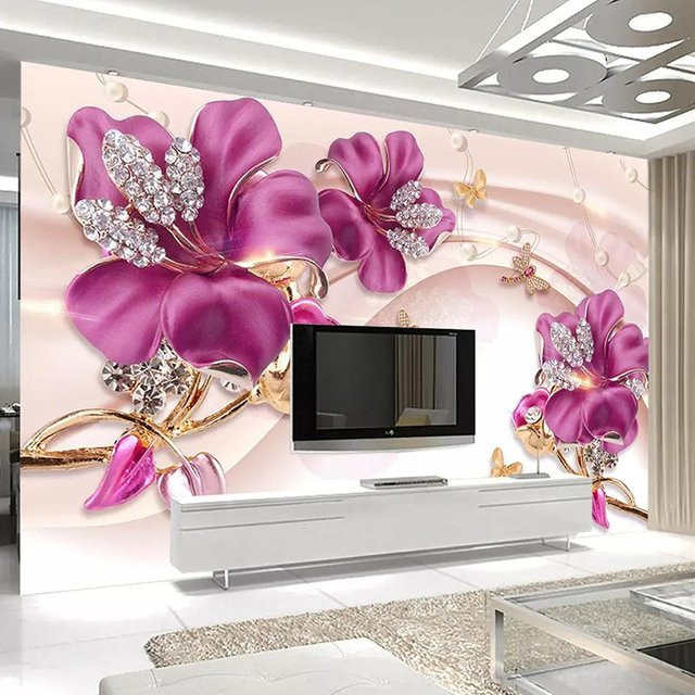KOMNNI 3D Blumenornamente Wandbild mit Blumenrelief aus Seidenmaterial für dein Wohnzimmer oder TV-Hintergrund, B: 620 cm, H: 330 cm - Bild 1