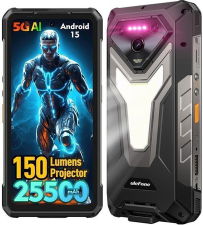 Ulefone Armor 34 Pro 5G Smartphone Schwarz mit 6,95 Zoll FHD+ Display, 25500mAh Akku, 32GB RAM, 512GB Speicher, 64MP Kamera, NFC und Projektor