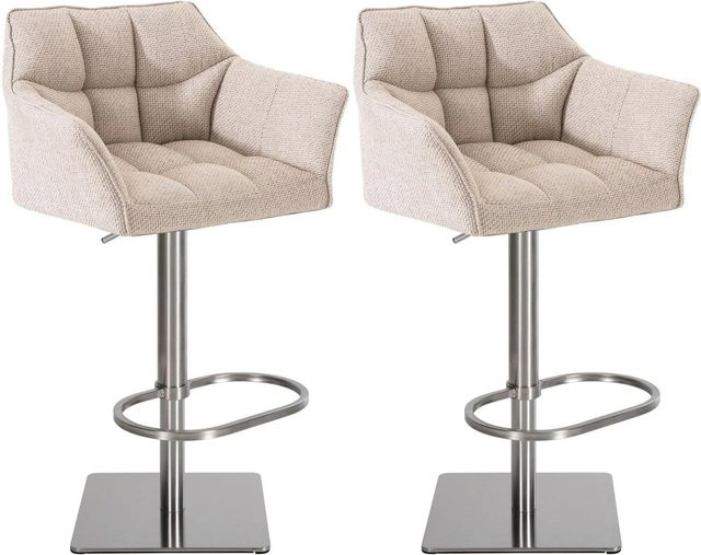 DELUKE 2er Set Barhocker SIHAR in Elfenbein mit Stoffbezug und silbernem Edelstahlgestell, höhenverstellbar, drehbar mit Lehne, B/T/H: 64 x 45 x 88 cm - Bild 1