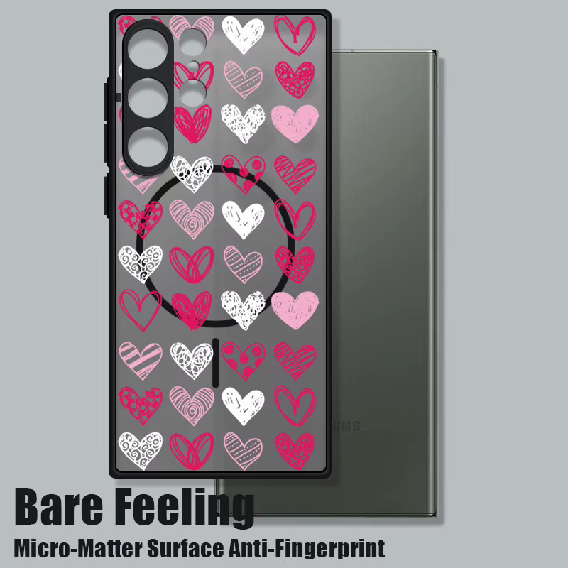 Magnetische Handyhülle mit Herz-Muster für Samsung Galaxy S26 S25 S24 S23 S22 Ultra Plus FE in Schwarz und Mehrfarbig - Bild 2