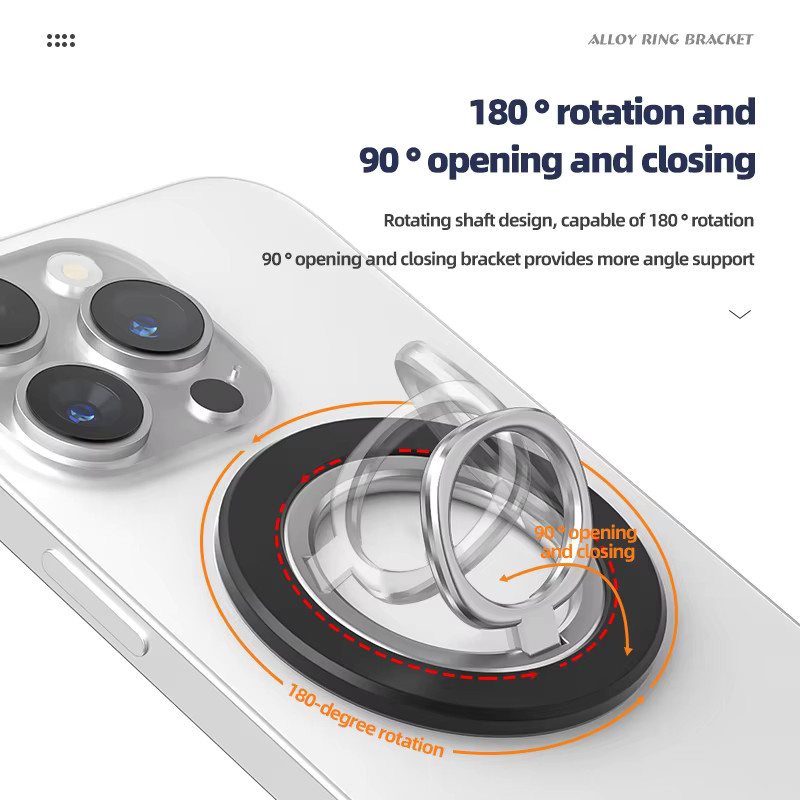 QGhappy Magnetischer Telefonhalter mit Magsafe Fingerring und 360 Grad rotierbarem Klappständer in Schwarz - Bild 4