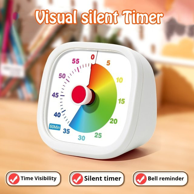 XUANXIANG Visueller Timer mit Schutzhülle, 60-Minuten-Lautlos-Countdown-Timer für Kinder und Erwachsene, Grün-Weiß - Bild 1