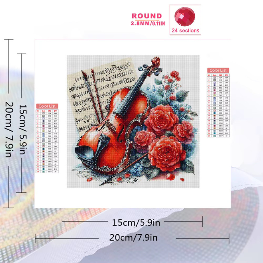 EverShine DIY Diamond Painting Set mit 4 Violine und Blumen Motiven, Multicolour Mosaik Wanddeko, B/H: 20 x 20 cm - Bild 2