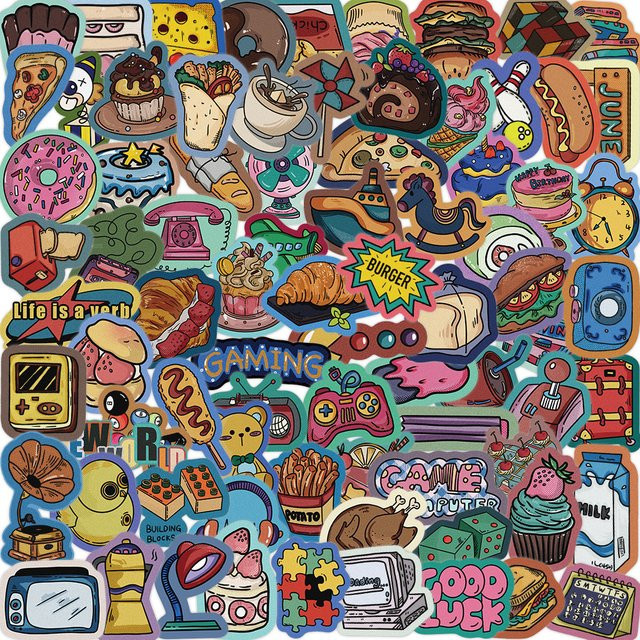 80 Stück Retro Karneval Graffiti Aufkleber wasserfest für Laptop und Helm in Multicolour von BulingBulingStickers Shop - Bild 1