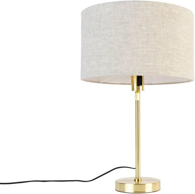 QAZQA Tischleuchte Gold mit grauem Leinen-Schirm, höhenverstellbar und dimmbar, Höhe: 35 cm - Bild 1