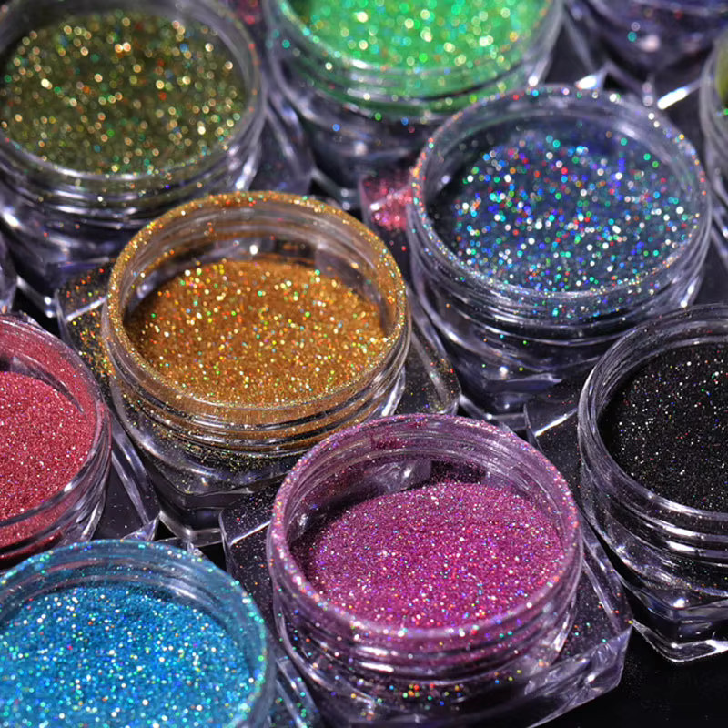 HotPress Nail Art Glitzerpulver, 12er Set, holografisch, 0,5 g pro Glas - Bild 4