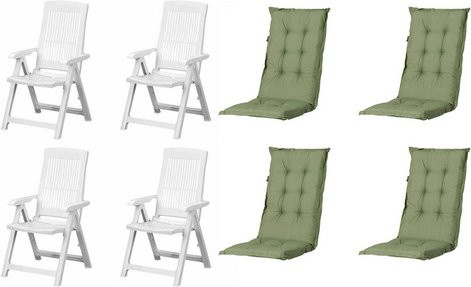 MADISON Gartenmöbelset Tampa mit 4 Klappsesseln und Auflagen, Weiß/Grün, B/H/T: 61 x 109 x 60 cm - Bild 1