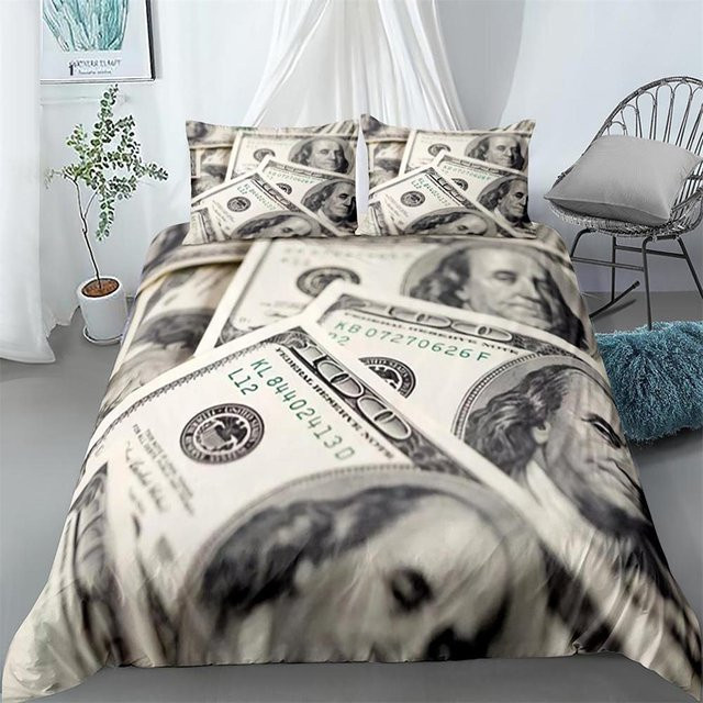 Bettwäsche-Set Your Warm Home mit Dollar-Muster aus Polyester, King-Size, Farbe: Weiß, B/H: 180 x 210 cm, inklusive 2 Kissenbezügen (50 x 70 cm) - Bild 1