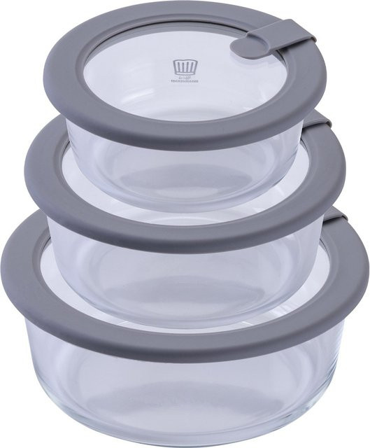 Fackelmann Vorratsgläser Set Alles aus Glas, rund, 3-teilig, transparent mit grauen Silikon-Snap-Lids, aus Glas und Silikon - Bild 1