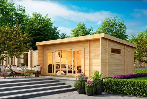 Lasita Holz-Gartenhaus Java Blockbohlenbauweise mit Pultdach in Braun-Beige, Breite: 608 cm, Tiefe: 390 cm - Bild 3