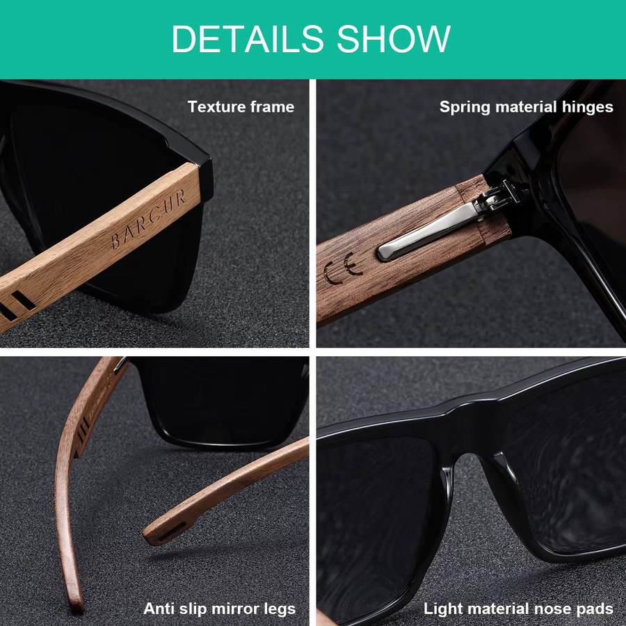 BARCUR Sonnenbrille, quadratisch, Holzmaserung, Vollrand, Unisex, polarisiert - Bild 2