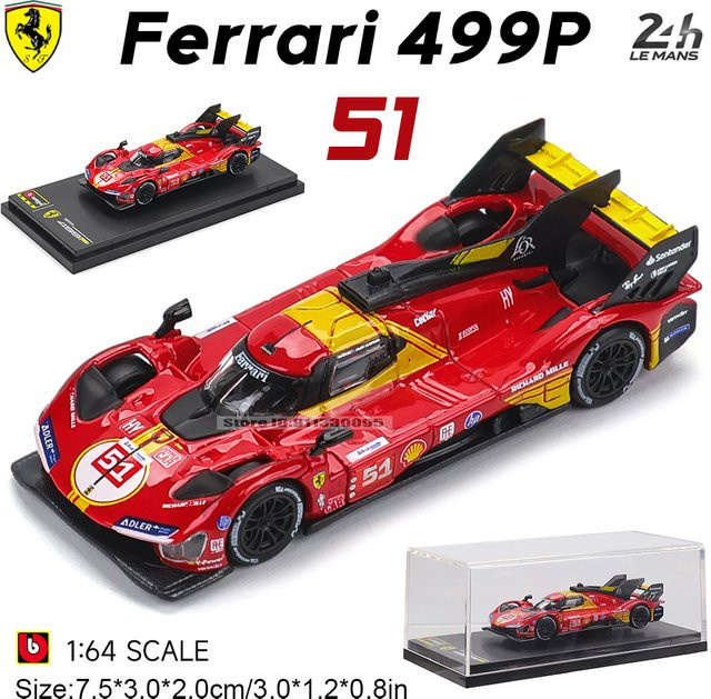 Bburago Ferrari 2024 499P Le Mans 24-Stunden-Ausdauerrennen, Modellauto, 1:64, Metall - Bild 1