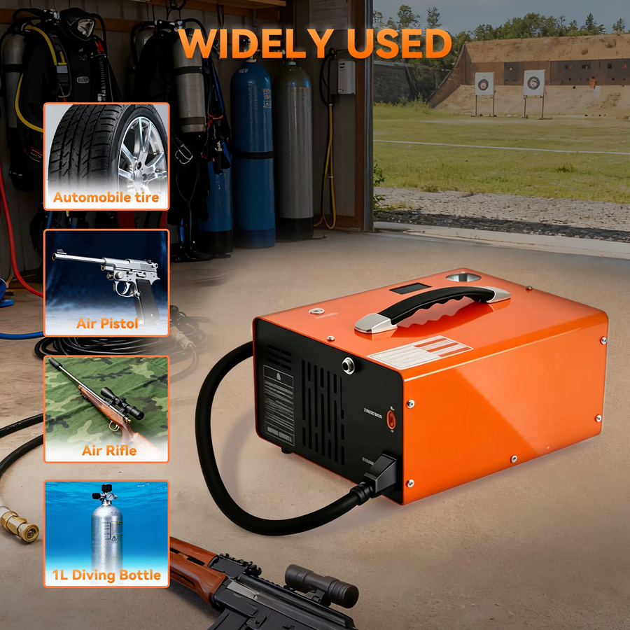 Podofo Tragbarer PCP-Luftkompressor mit Auto-Stopp-Funktion, Ölfreie Hochdruck-Luftpumpe für Luftgewehre, Farbe: Orange - Bild 2