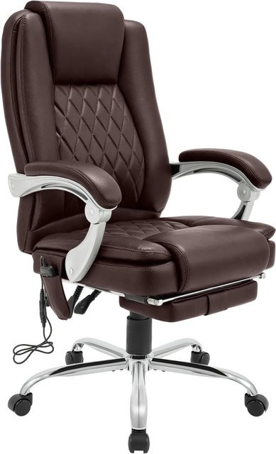 CLP Bürostuhl Rubia ergonomisch mit Massagefunktion und Heizfunktion, Schreibtischstuhl aus Kunstleder in Braun mit Fußablage und Kopfstütze, höhenverstellbarer Drehstuhl bis 150 kg Belastbarkeit - Bild 1