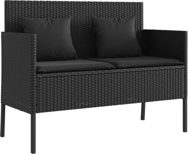 vidaXL Gartenbank aus Poly Rattan mit Kissen in Schwarz - Bild 1