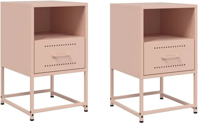 vidaXL Nachttische 2er Set aus Stahl in Rosa im industriellen Stil, B: 36 cm, T: 39 cm, H: 60,5 cm - Bild 1