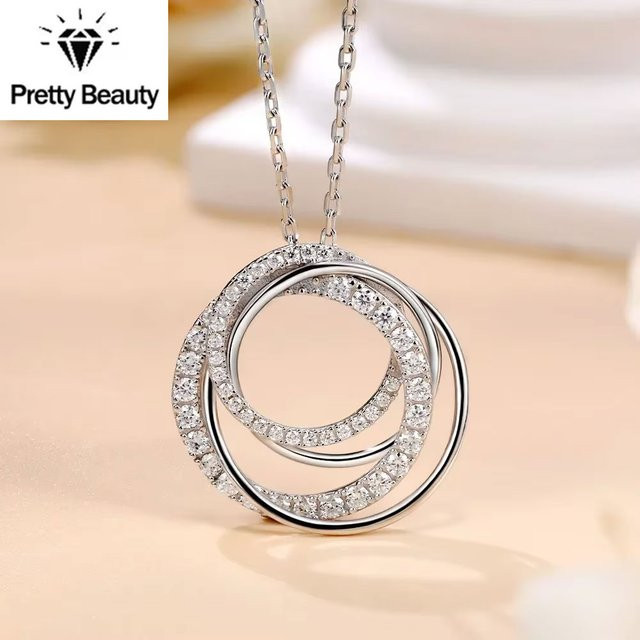 Pretty Beauty Halskette, S925 Silber, Moissanit, Dreifach-Kreis-Anhänger, Damen - Bild 1