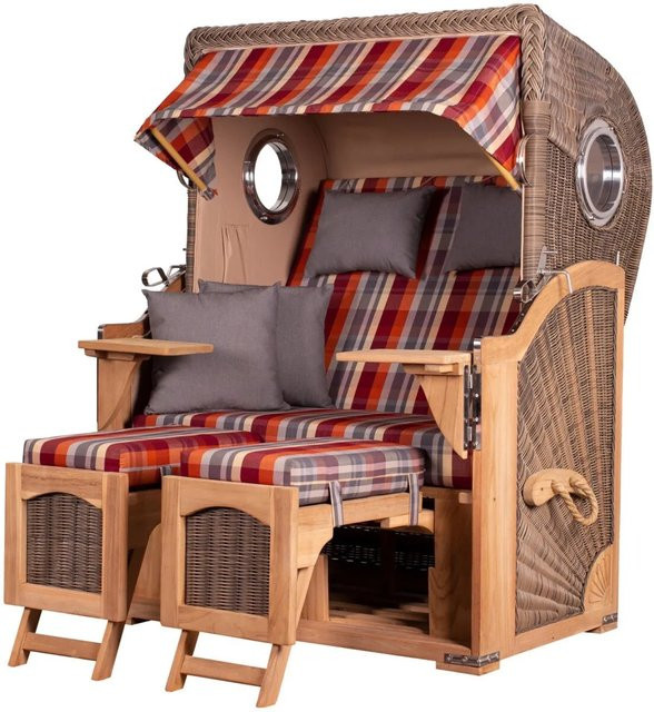 bene,iving Strandkorb Komplettset Ammersee Modell 584 aus Teakholz und PE-Rattan in Grau - Bild 1