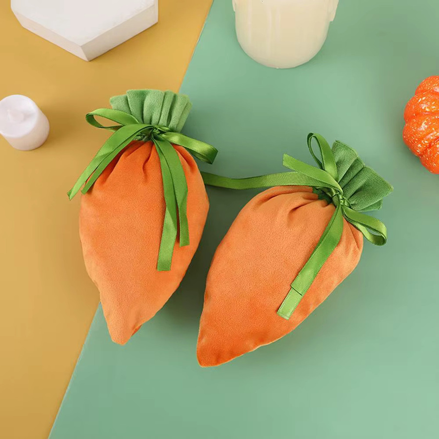 5 Stück Ostern Karottenform Süßigkeitentüten mit Kordelzug als Geschenkverpackung in Orange - Bild 2