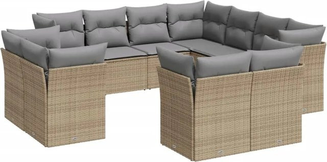 vidaXL 11-tlg. Garten-Sofagarnitur in U-Form aus Poly-Rattan in Beige mit Kissen und pulverbeschichtetem Stahlgestell - Bild 1