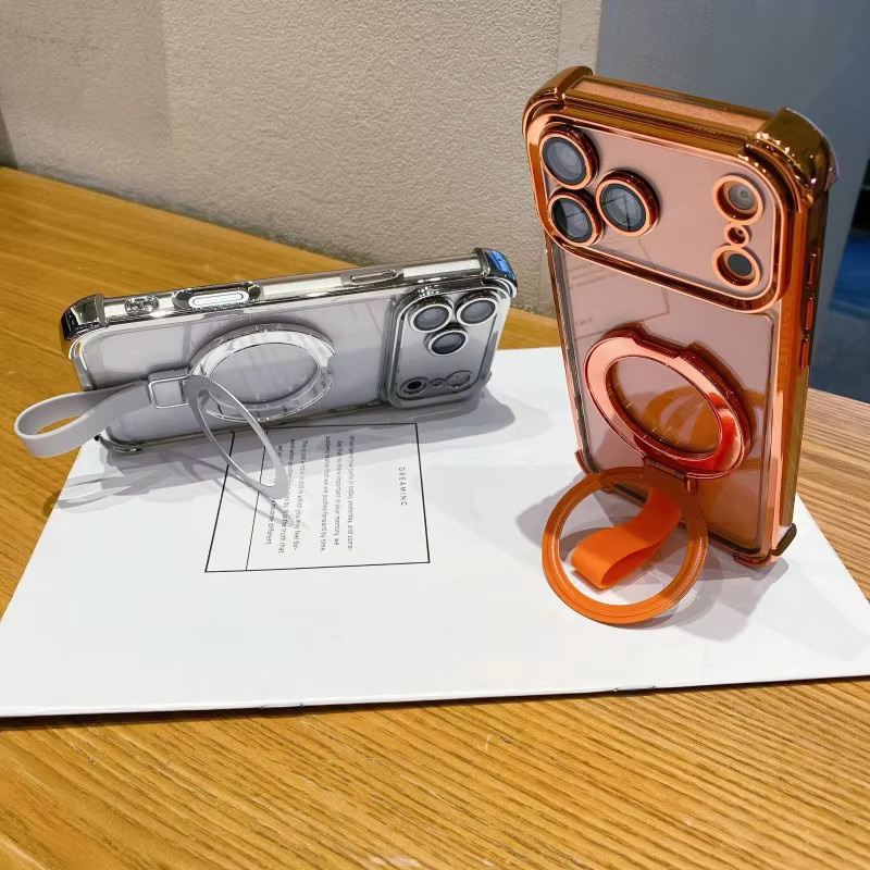 Eurynome Magnetische Schutzhülle mit Ring-Ständer für iPhone, Transparent/Silber, Stoßfeste TPU-Hülle mit luxuriöser Beschichtung - Bild 2
