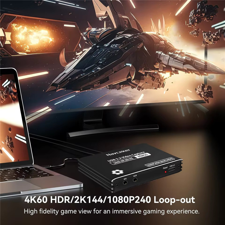 Navceker 4K 60FPS HDMI Videoaufnahmekarte mit HDCP-Bypass, USB-C 3.2 Video-Grabber für Live-Streaming und Spiel-Aufnahmen von PS5 und Xbox, Schwarz - Bild 3