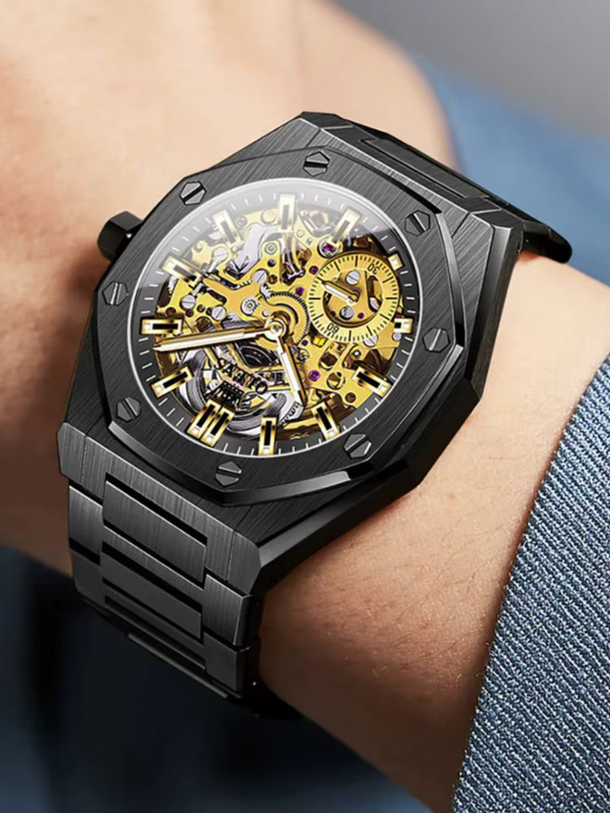 OLEVS Armbanduhr Automatik, Edelstahl, Schwarz, Herren - Bild 6