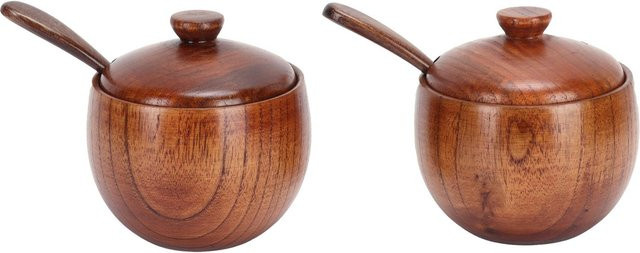 2er-Set mfySpace Japanische Gewürzgläser aus Glas und Holz in Braun mit Deckel und Löffel - Bild 1