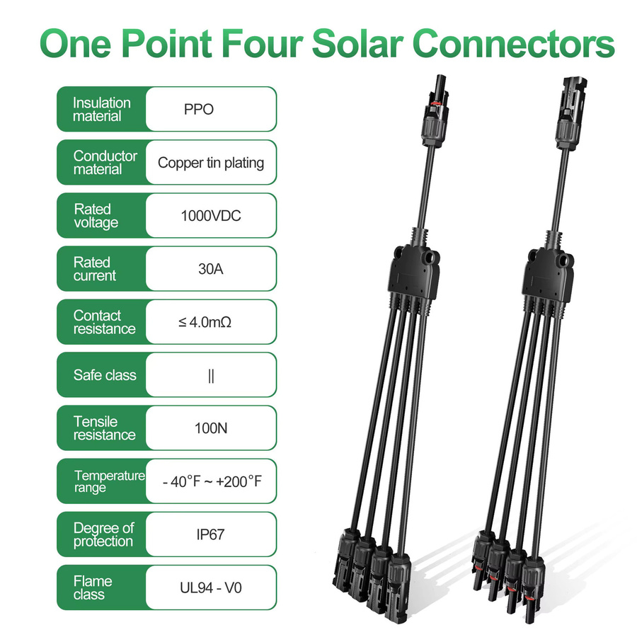 OYMSAE Solar-Y-Abzweig-Adapter 1 auf 4 Parallel-Anschluss-Set in Schwarz mit M/FFF- und F/MMM-Steckern, UL-zertifiziert und wetterfest - Bild 2