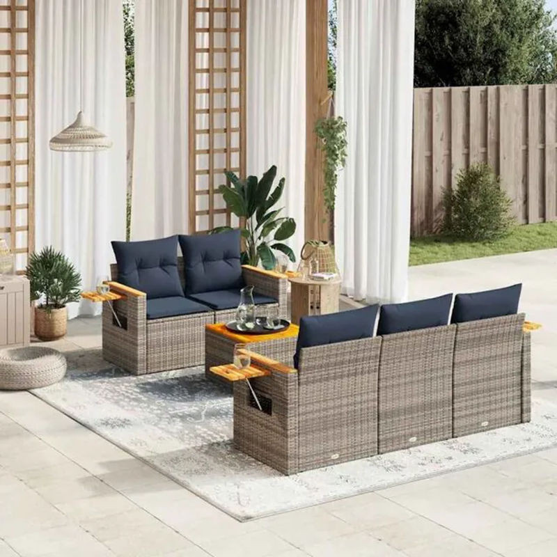 6-teilige moderne Garten-Sofagarnitur aus Poly-Rattan mit Kissen in Grau von vidaxl - Bild 1