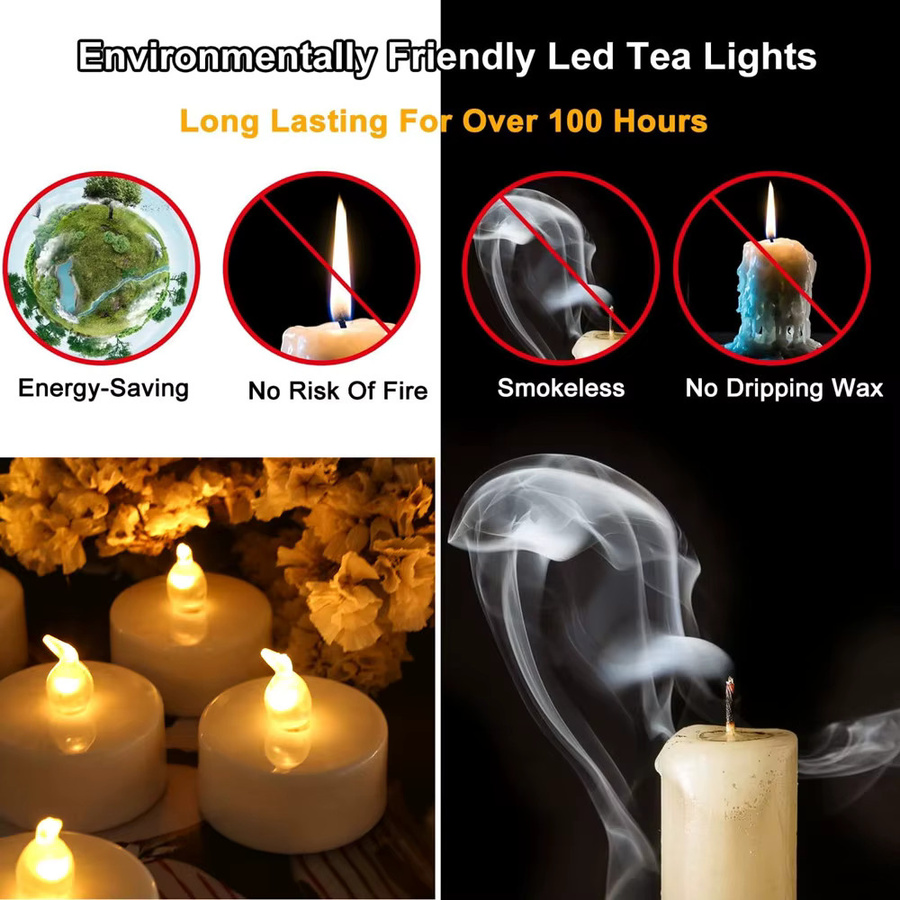 Flammenlose LED-Teelichter mit Flacker-Effekt für Halloween und Weihnachten, Set aus 12 oder 24 Stück, Farbe Weiß - Bild 2