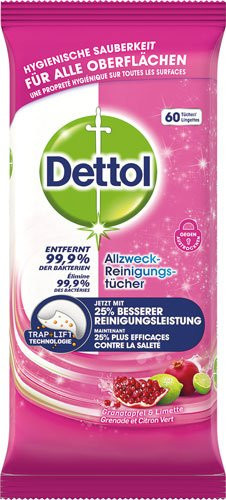 Dettol Allzweck-Reinigungstücher Granatapfel & Limette, 60 Stück, Pink - Bild 1
