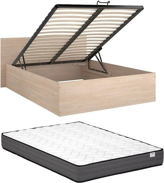 Velona Bett mit Bettkasten in Natur, Modernes Design mit Lift-up-Base, B/T/H: 164,4 x 140 x 199,8 cm - Bild 1