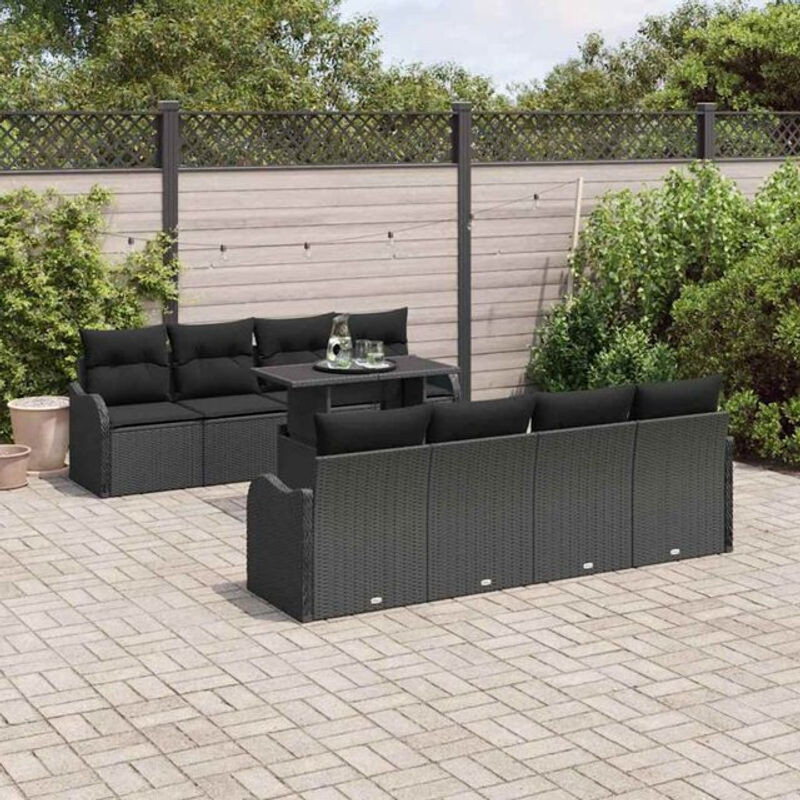 Vidaxl Gartensofa-Set aus Polyrattan und Stahl mit 7 Kissen in Schwarz - Bild 1