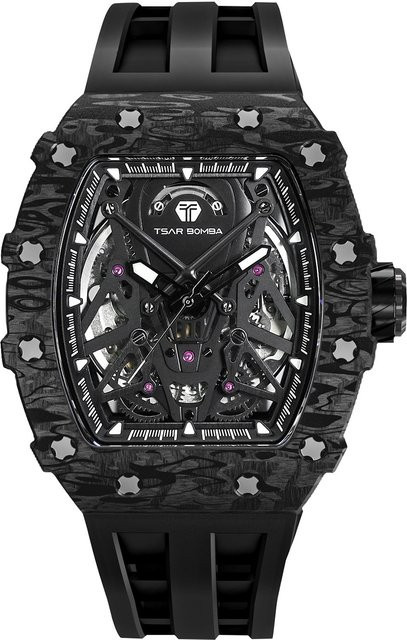 Tsar Bomba Herrenuhr Automatik, Edelstahl, 44 mm, Silikon, Schwarz, 5 ATM - Bild 1