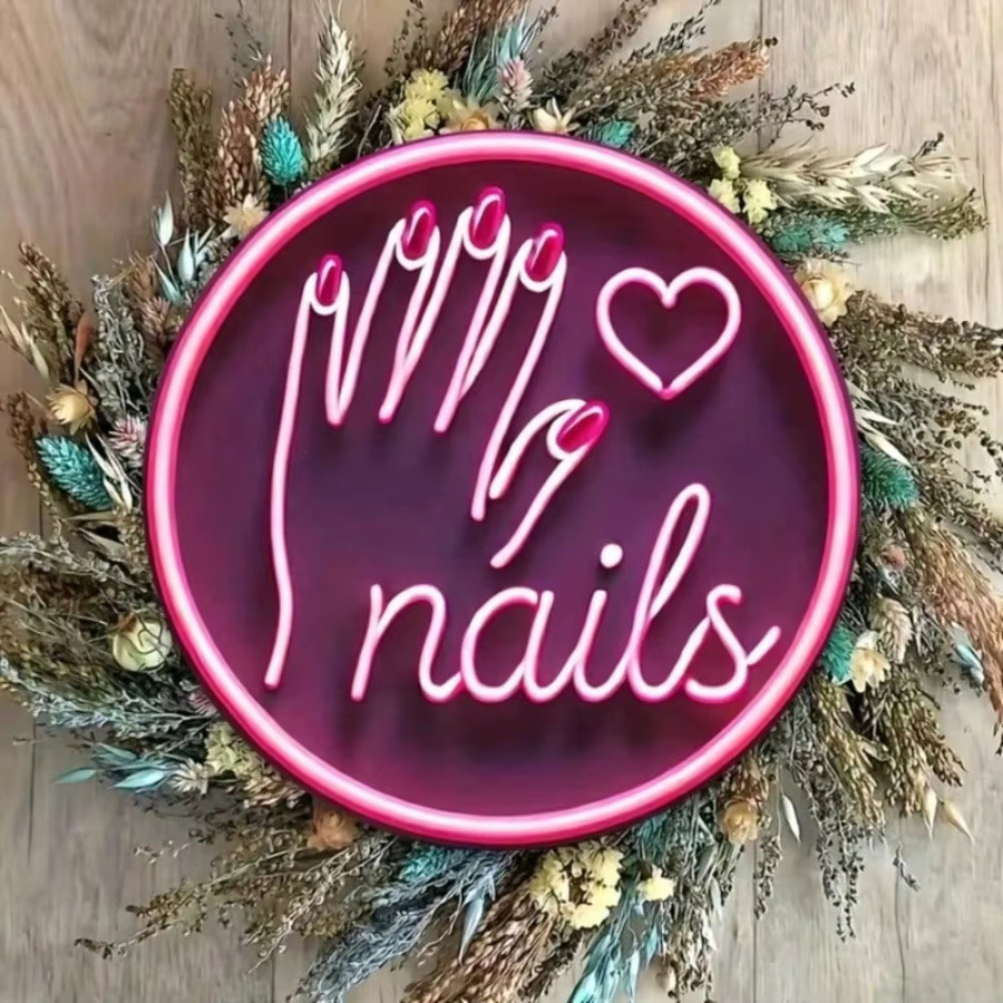 CIFBUY Rundes Neon-Nagelkunst-Hängeschild in Rosa, Wanddekoration aus Metall mit geometrischem Herz-Design, Durchmesser: 20,32 cm - Bild 2