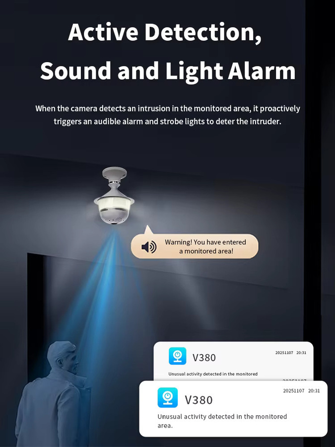 V380 Pro 5MP WLAN Sicherheitssicherheitskamera E27 Birnenform mit Vollfarb-Nachtsicht, Zwei-Wege-Audio und Auto-Tracking in Weiß - Bild 5