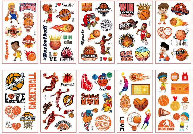 Binchi Outdoor Product Temporäre Tattoo-Sticker Fußball Basketball Baseball, 10er-Set - Bild 1
