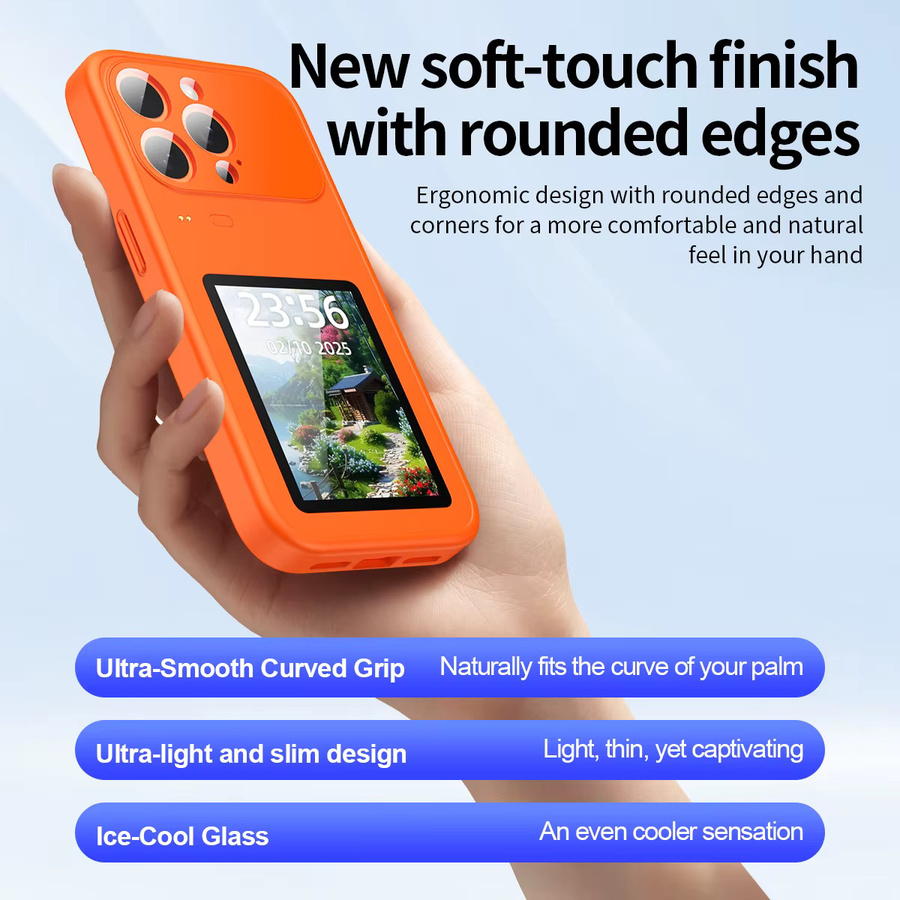 Multifunktionale Bluetooth-Handyhülle von Zoeydam für iOS in Orange mit Touchscreen, Fotoübertragung und Videowiedergabe - Bild 5