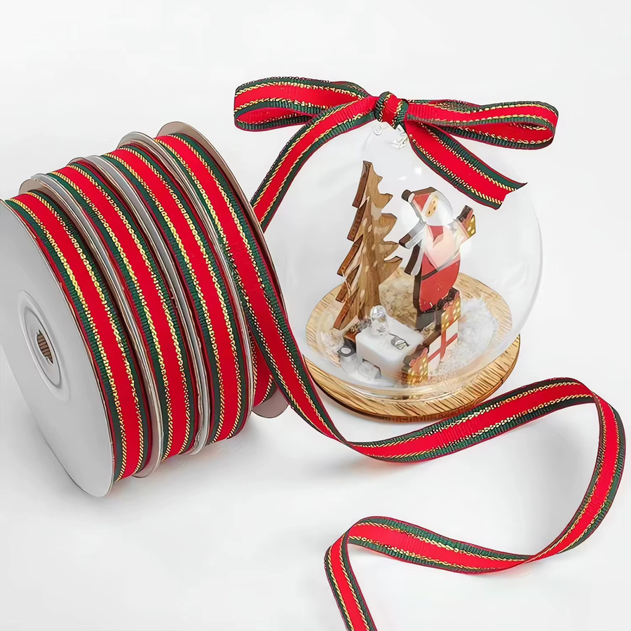 Dekoratives Textil-Geschenkband für Weihnachten in Rot und Grün gestreift - Bild 4