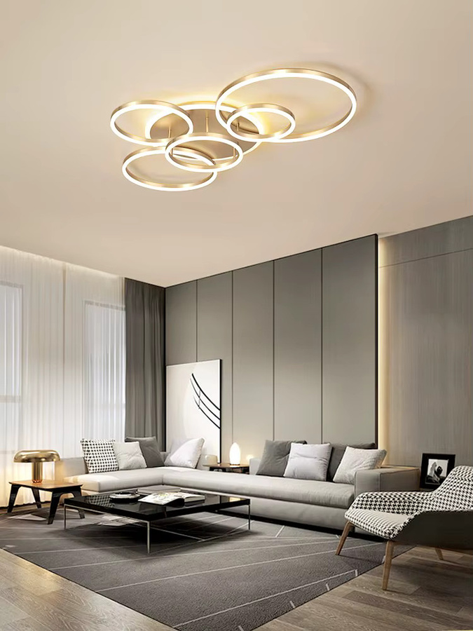KAGU Moderner LED-Ring-Kronleuchter in Gold/Messing, dimmbare Pendelleuchte für Wohnzimmer, Arbeitszimmer und Foyer, warmweißes Licht - Bild 4