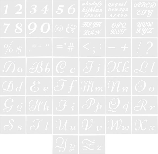 44-teiliges Schablonen-Set aus Kunststoff mit Buchstaben und Zahlen für DIY-Zeichnungen und Malarbeiten auf Holz - Bild 1