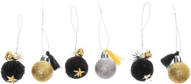 Rico Design Weihnachts-Anhänger aus Kunststoff mit Pompon und Kugel in Gold und Silber, 6 Stück - Bild 1