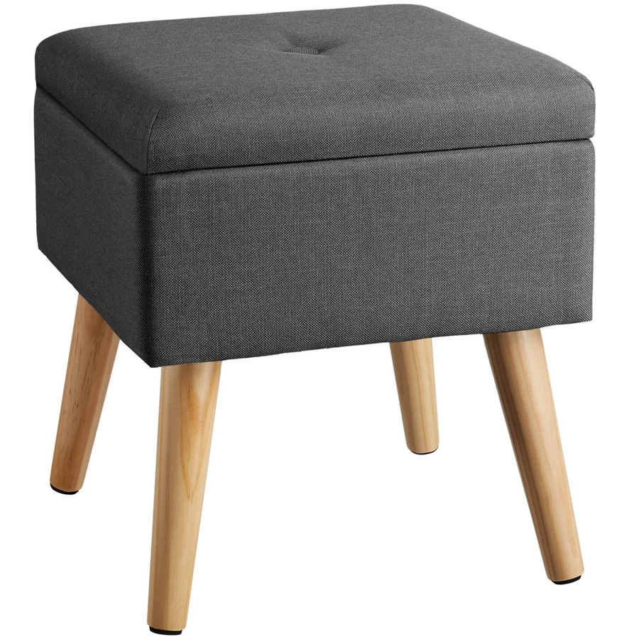 tectake Elva Sitzhocker mit Stauraum, quadratisch, gepolstert, Dunkelgrau, Leinenoptik, B/T/H: 32,5 x 32,5 x 36,5 cm - Bild 2
