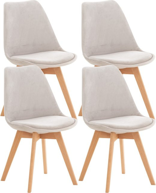 CLP Esszimmerstuhl 4er Set Linares, gepolsterte Küchenstühle mit Rückenlehne und Buchenholzgestell in Beige - Bild 1