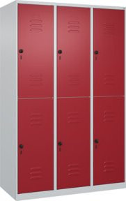 C+P Doppelstock-Spind Classic PLUS mit 3 Abteilen, Stahl, Lichtgrau und Rubinrot, B/T/H: 120 x 50 x 185 cm - Bild 1