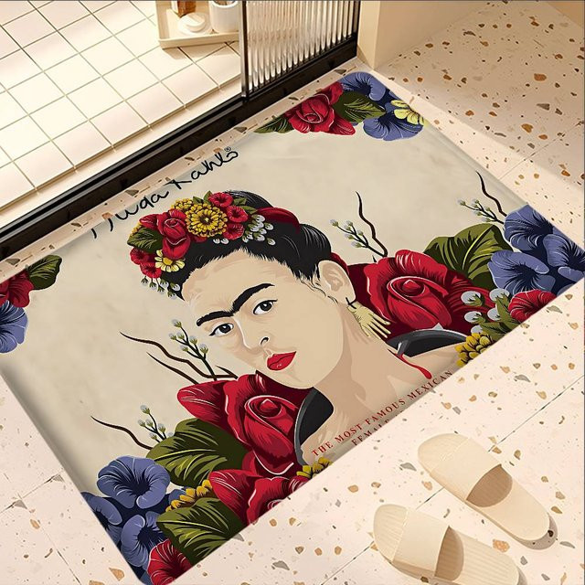 Potdemiel F-Frida K-Kahlo Art Fußmatte mit floralem Boho-Design, rutschfest und waschbar, Mehrfarbig, B: 60 cm, T: 40 cm - Bild 1