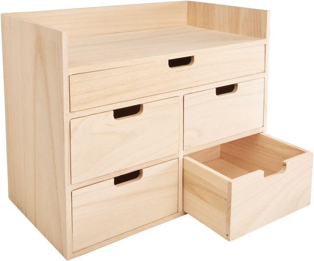 VBS Schreibtisch-Organizer Schubladenbox mit Ablage aus Holz in Beige, B/T/H: 35,0 x 28,0 x 19,5 cm - Bild 1