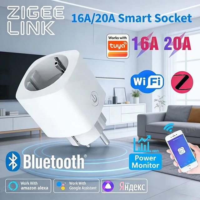 Shine-Tale Intelligente Steckdose WiFi/Zigbee in Weiß mit EU-Stromüberwachung und Timer-Funktion für Tuya Smart Life App, kompatibel mit Alexa und Google Assistant - Bild 1